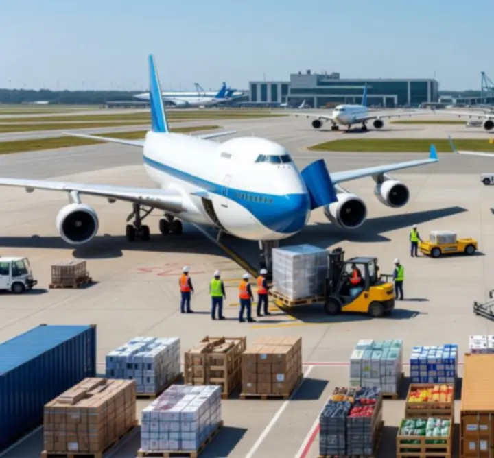 Strefa logistyczna cargo na lotnisku obsługująca różne branże