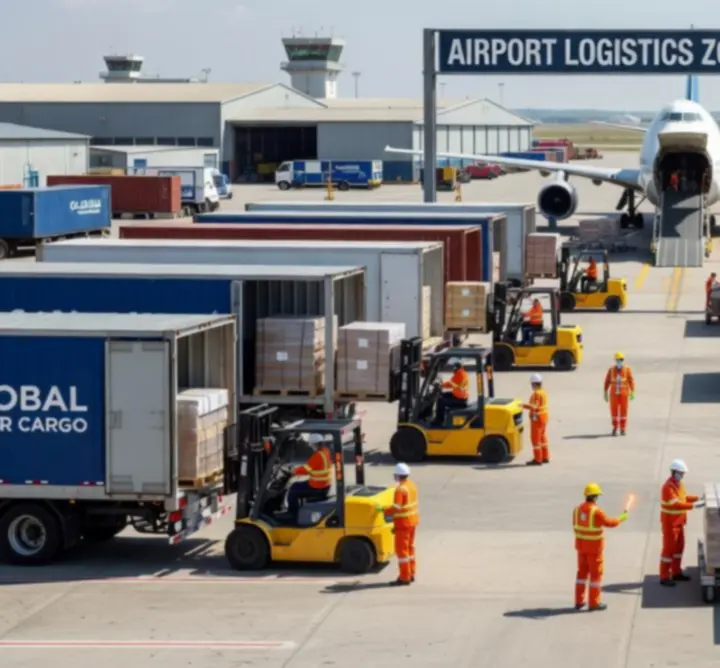 Strefa logistyczna na lotnisku z obsługą ładunków