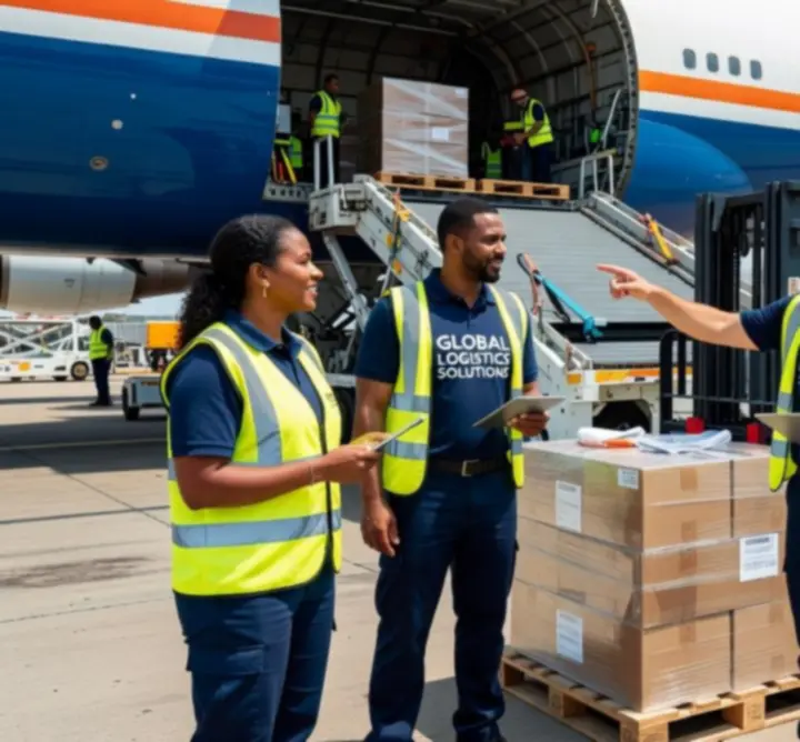 Zespół ekspertów logistyki nadzorujący załadunek cargo do samolotu