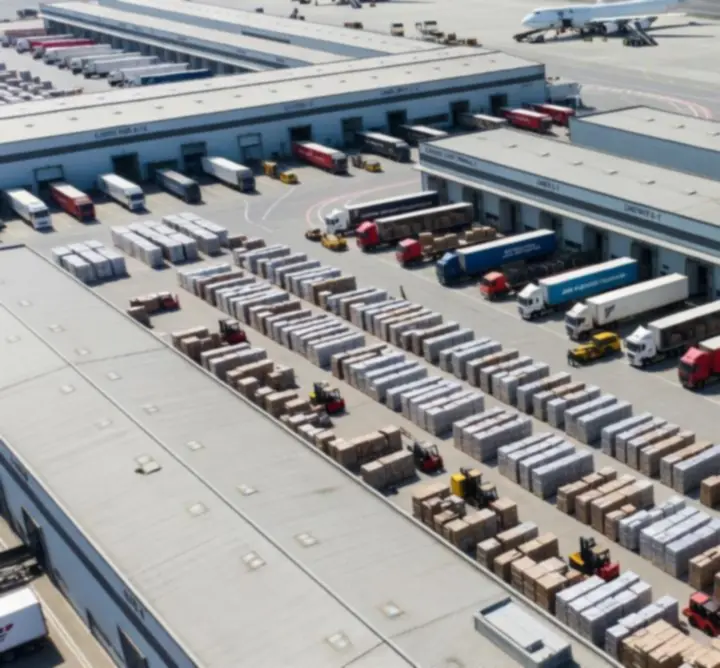 Strefa logistyczna na lotnisku z obsługą ładunków cargo