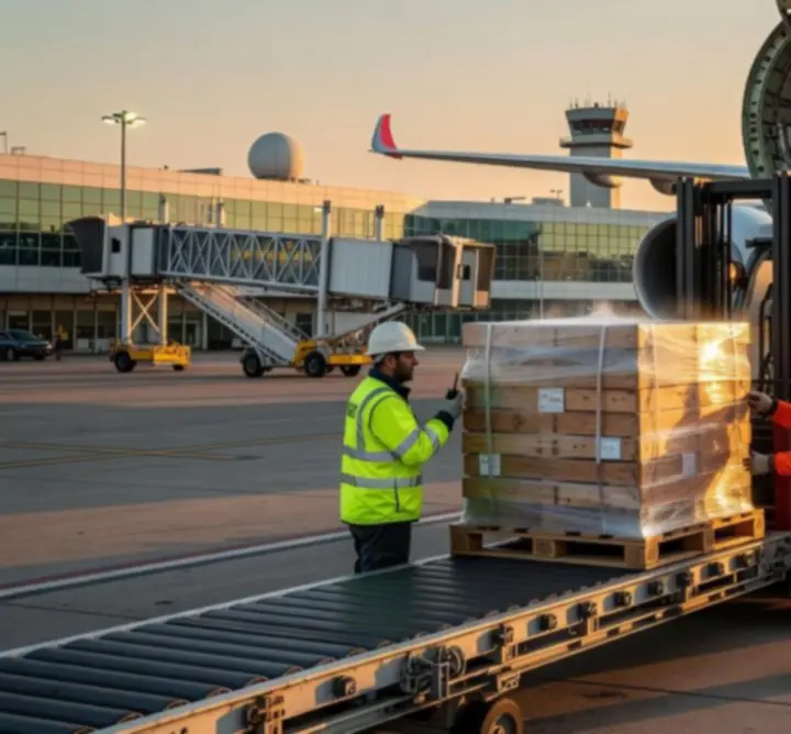 Załadunek towaru na lotnisku w strefie cargo
